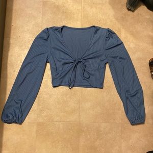 Shein blue long sleeve crop top blouse
